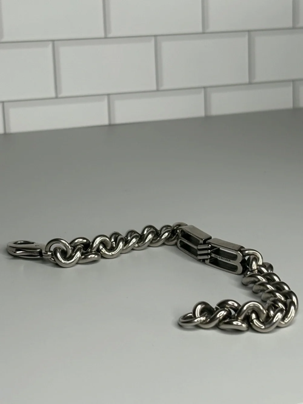 Balenciaga Silver Chain Bracelet - Designer Plaque
